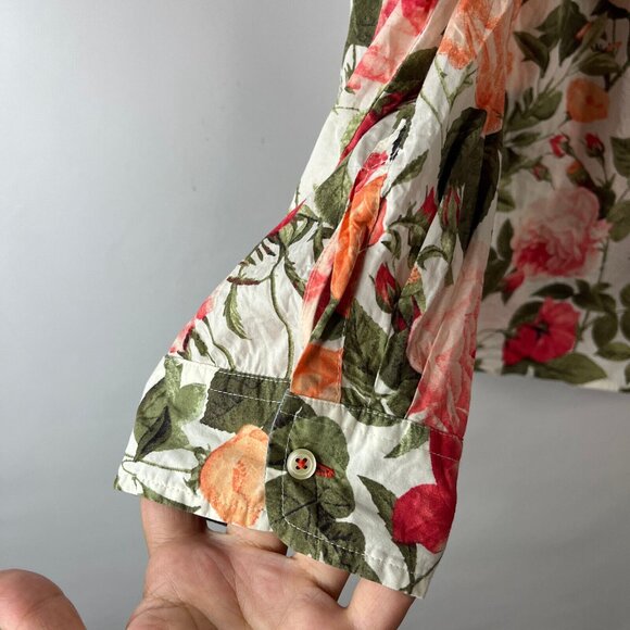 Talbots Womens Button Up Shirt Top Size 20 Multicolor Floral Rose Long Sleeve - Picture 4 of 11
